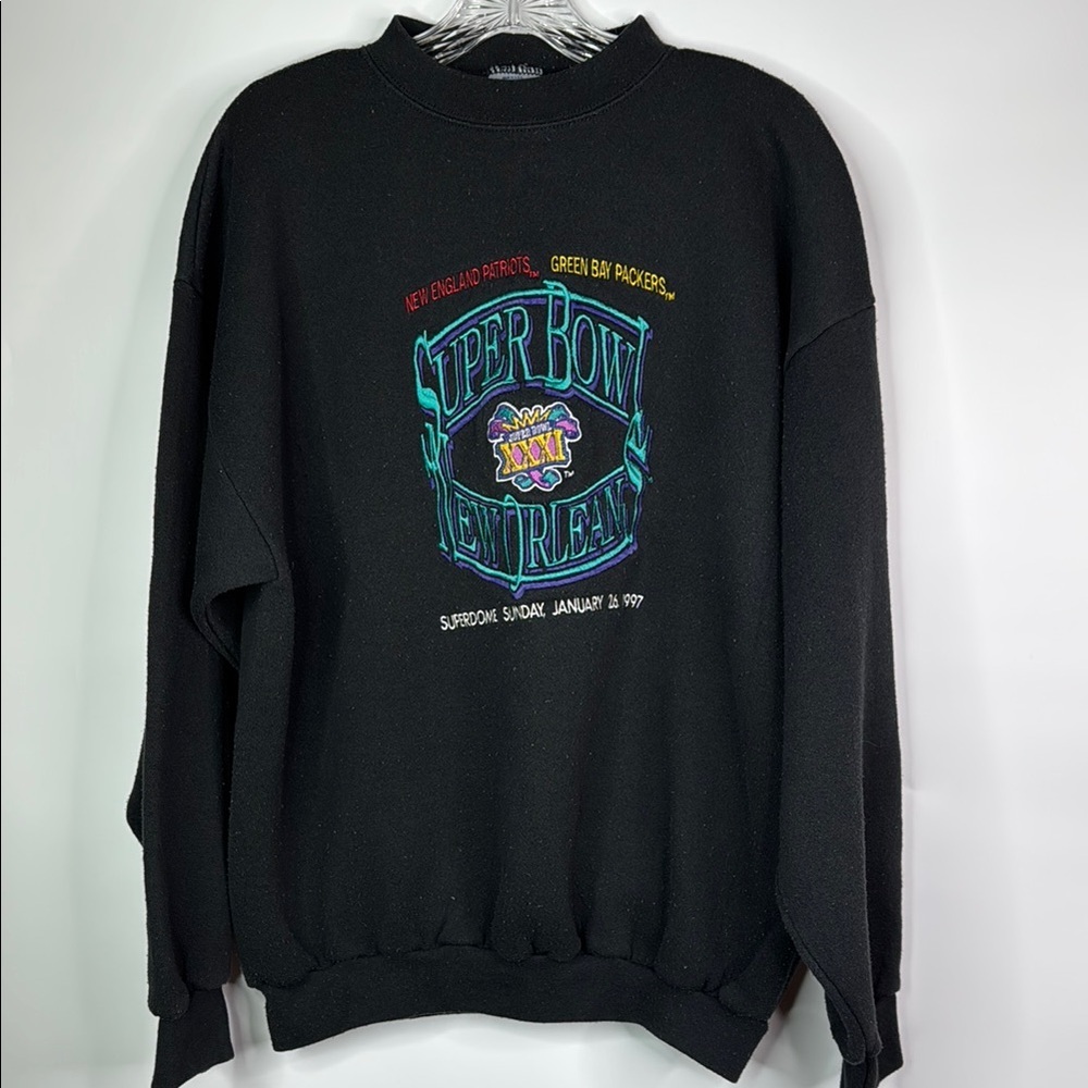 Vintage Logo 7 Green Bay Packers 1997 Super Bowl Black Sweatshirt XL